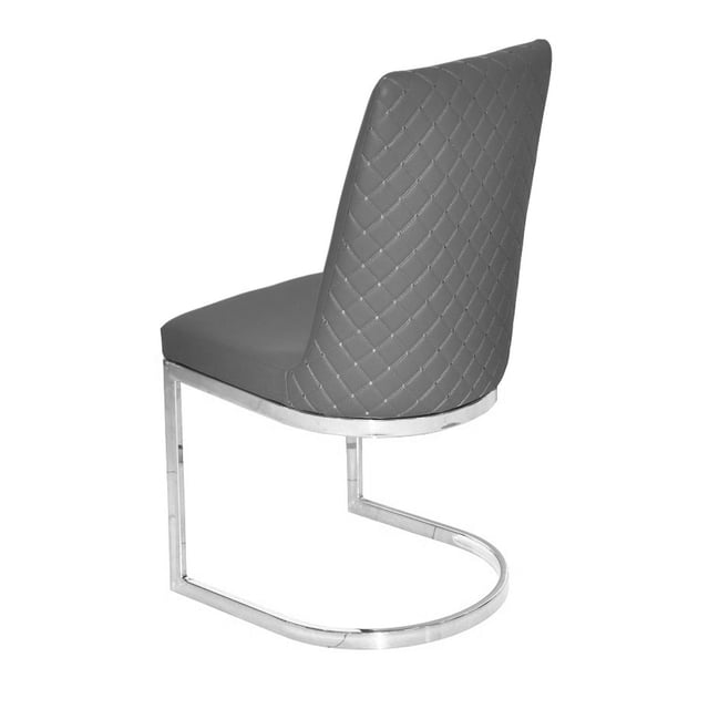 Canadian Furniture Ohio Silver Dining Chair set of 2 with grey leatherette quilted backrest and smooth seat, supported by silver chrome cantilever legs, ideal for modern kitchen and dining seating and suitable for stylish office use.