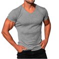 thumbnail image 1 of T-shirts Moulants pour Hommes, Coupe Ajustée, Muscle, Extensibles, Manches Courtes, Col en V, Musculation, Entraînement, Gym, Chandails, Tee-Shirts, 1 of 5