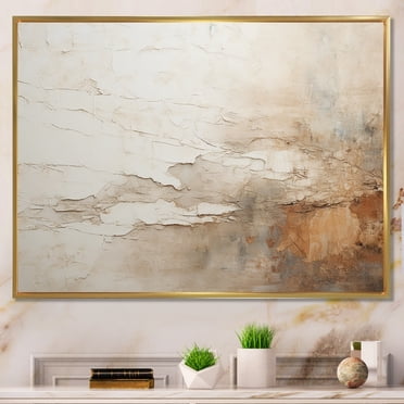 Designart - Art Mural Encadré Beige et Or, Art Mural Imprimé Abstrait, Fusion de Peinture Beige et Brune, Déco d'Art Mural Encadré Abstrait, 44x34 Pouces - Cadre Doré