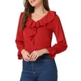 thumbnail image 4 of INSPIRE CHIC Blouse à Volants pour Femme, Élégant Haut Habillé à Col en V à Manches Longues pour le Travail, TP Rouge, 4 of 5