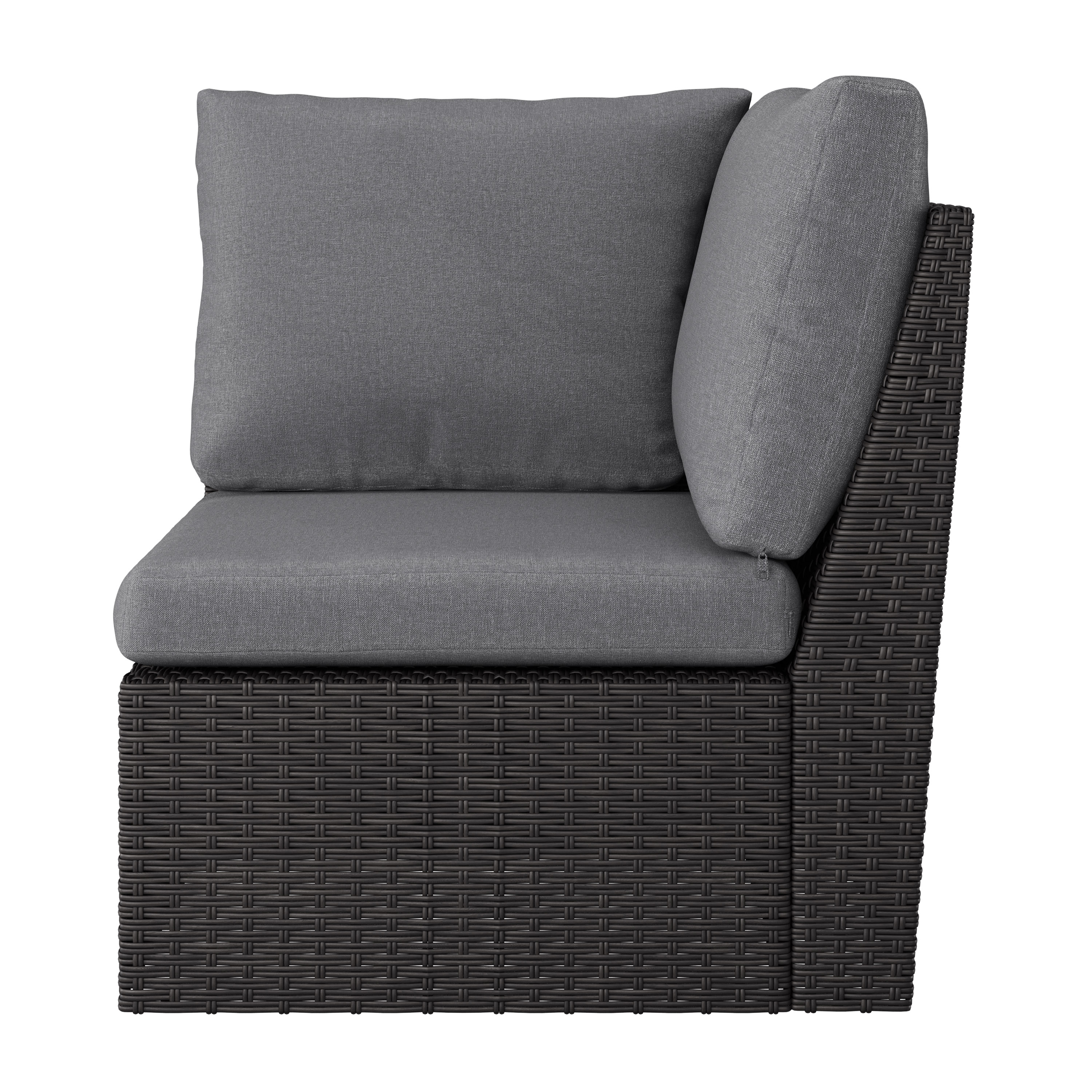 Salon de jardin d'angle CorLiving Brisbane en résine tressée résistante à la rouille, rotin et acier, avec coussins, anthracite/gris clair