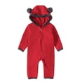 thumbnail image 2 of IROINID Grenouillère pour Bébé Réduite à Manches Longues, Bébé Fille Garçon, une Pièce à Capuche Unie avec Oreilles de Dessin Animé, Combinaison en Molleton, Rouge, 2 of 9