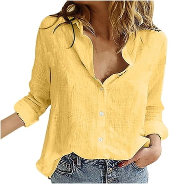 Pompotops Femmes Mode Couleur Unie Décontracté Manches Longues T-shirt Blouse en Lin Hauts en Solde