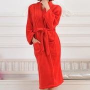 Tawop Womens Robe Pajamas Set for Woman Pajamas Long Home Bathrobe Robe Flannel Hooded Couple Loungewear Women's Nightgowns Red M