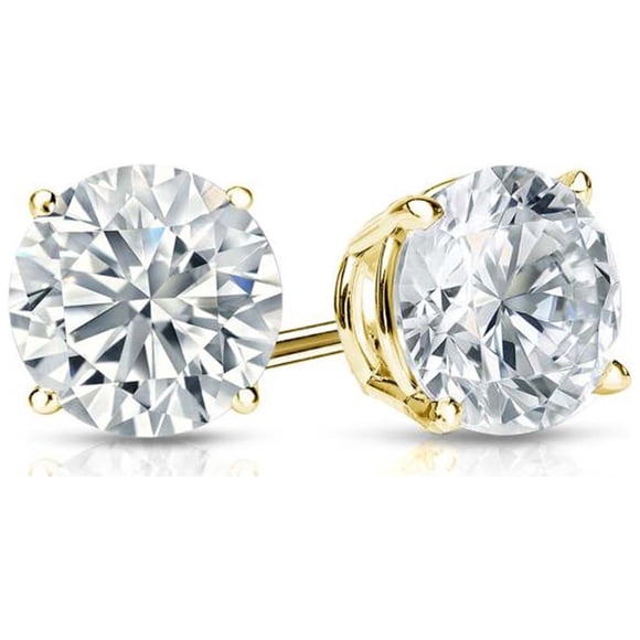 Paris Jewelry 14K Yellow Gold White Created Diamond Round 1/2Ct Stud Earrings
