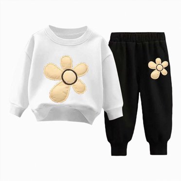 Splozh Toddler Baby Girls Clothes Girls Long Sleeved Trousers Suit Comfortable Warm and Fashionable Floral Print Girls Suit White,7-8 Years