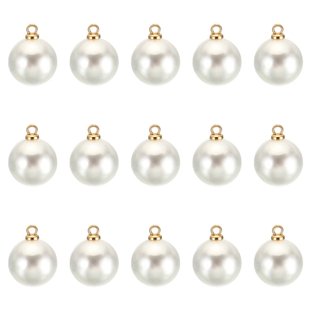 Unique Bargains Pendentifs Perles Factices 12 mm, Lot de 150 Perles Rondes Imitation Perle, Blanc Doré