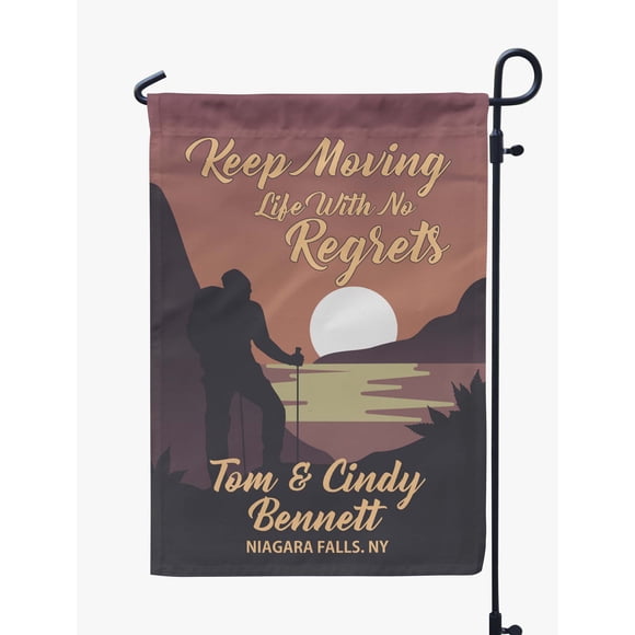 Printtoo Rose Poussiéreux Keep Moving Life With No Regrets Terrain de Camping Drapeaux de Camping Personnalisés pour Campeurs Double Face Drapeau de Terrain de Camping Panneau de Jardin Extérieur