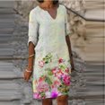 thumbnail image 1 of Plus Size Dress Robes pour les Femmes Mode Impression Florale Décontractée Large Size V-Cou Mi-Long sur Clearance, 1 of 6