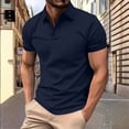 thumbnail image 2 of HVOBTTY Mens Summer Soft Versatile Pullover Casual Fashion Solid Color Collared Short Sleeve Loose Breathable Daily Base Layer Tops Navy, M, 2 of 5