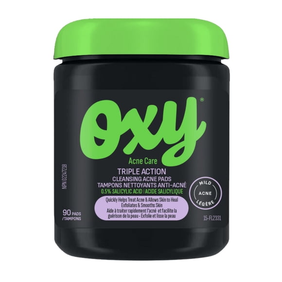 Oxy Triple Action Cleansing Acne Pads with Clinically Proven Salicylic Acid (0.5%) – For Mild Acne - Exfoliates, Helps Treat, and Prevent Breakouts – Paraben & Preservative Free - Dermatologist Tested