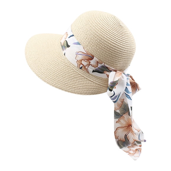 Fgnfyis Womens Sun Straw Hat Summer Hat Foldable Roll up Floppy Beach Hats UV UPF50 Caps Bucket Hats Beige