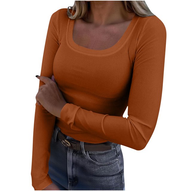 WRKEKC Blouse à Manches Longues pour Femmes, Couleur Unie, T-Shirt Décontracté à Col Rond pour Femmes, Tenue Quotidienne et de Bureau au Style Classique et Port Confortable