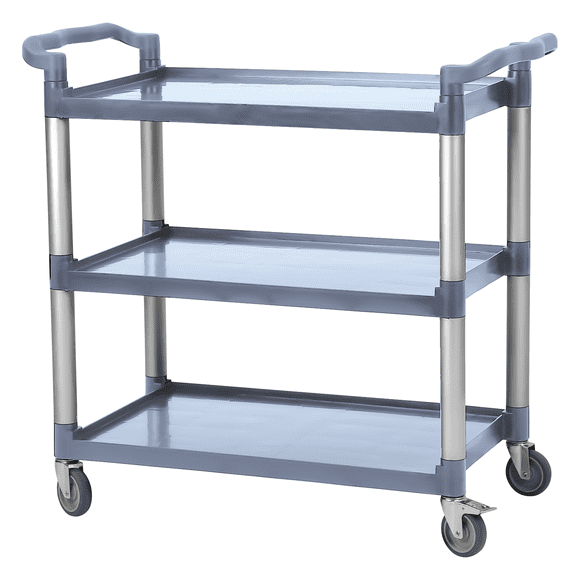 Heavy Duty 3-Shelf Utility Cart with Wheels, 450 Lbs Capacity, Rolling Service & Push Cart, Gray—Mobile Storage for Factory, Workshop, Restaurant, or Home