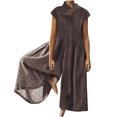 thumbnail image 1 of RKSTN Jumpsuits for Women Summer Casual Solid Color Cotton Linen Long Playsuit Zipper Short Sleeve Rompers, 1 of 5