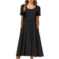 thumbnail image 4 of Robes d'Été pour Femmes 2025 Zeophrasy Robe de Vacances Décontractée pour Femmes, Fête, Quotidien, Plissée, Col Rond, Unie, Manches Courtes, avec Poche, Liquidation à Moins de 5, 4 of 9