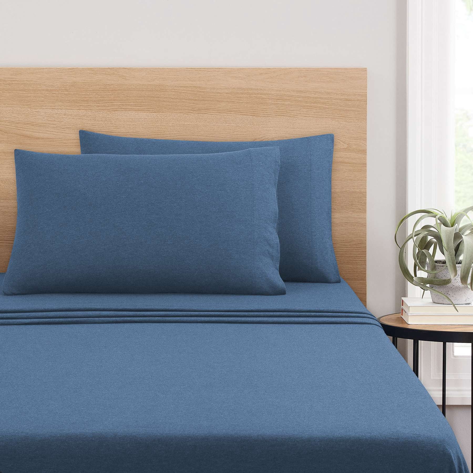 Mainstays – Parure de lit en jersey extra doux, riche en coton, pour adulte, Twin-XL, Bleu Foncé, 3 pièces
