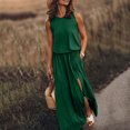 thumbnail image 2 of QIPOPIQ Robes pour Femmes Robe Midi à Étages Manches Courtes Tendance Aguichant Décontractée Robes Robe d'Été Sans Manches Col Rond Uni Robe à Fente Offres 2023, 2 of 5