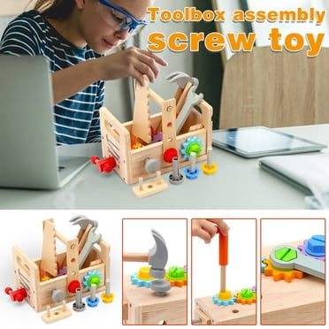 RXIRUCGD Toys Wooden Tool Set For Toddlers, Pretend Play Construction Kids Tool Set With Wooden Tool Box And Accessory Play Set, Gift For Boys Girls