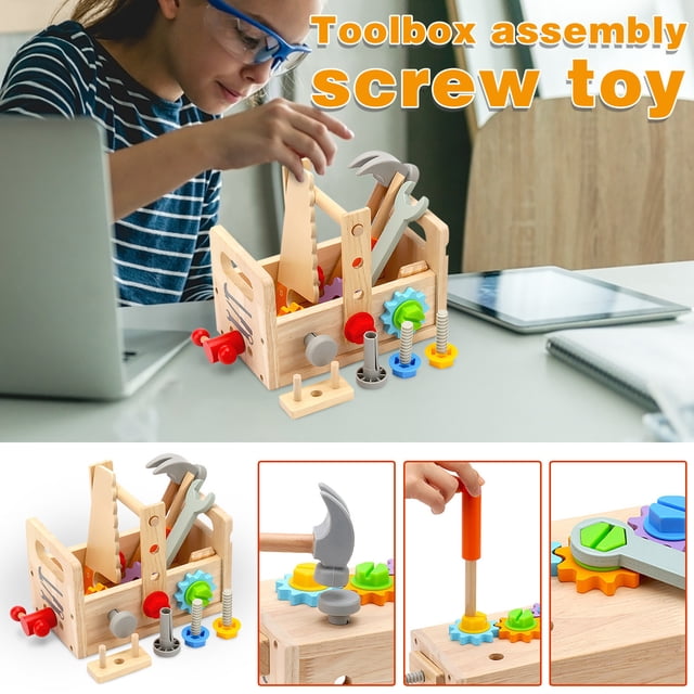 RYRDWP Clearance Simulation Wooden Screw - Turning Portable Toolbox - Baby's Puzzle Assembly Toy, Screwdriver Workbench for Kids