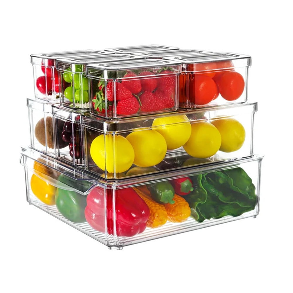 TEAFIRST 10 Pack Refrigerator Organizer Bins,Stackable with Lids Clear Containers for Fruits Plastic