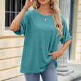 thumbnail image 4 of asjyhkr T-Shirts pour Femmes Col Rond Manches Courtes à Revers Hauts d'Été Mode 2025 Chic T-Shirts Basiques, 4 of 7