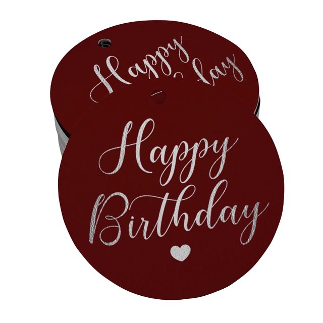 Inkdotpot 100 Pack Happy Birthday Favor Paper Tag Craft Real Silver Foil Hang Tag