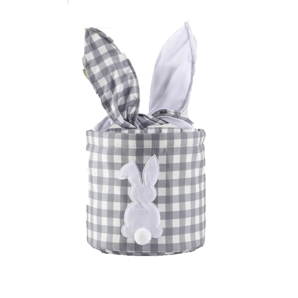 AHMT Easter Bunny Canvas Bags Rabbit Print Basket with Foldable Ears Candy Goodie Bunny Tote Gift Bag for Birthday Party Decorations Supplies