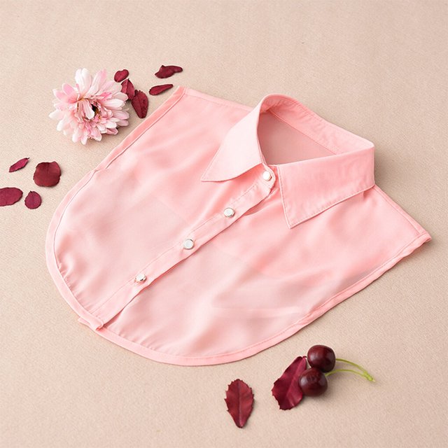 Women Simple Design Solid Color Female Business False Collar Girls Formal Fake Half Shirt Decorative Detachable Lapel Accessory Pink Point