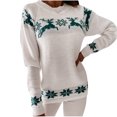 thumbnail image 1 of IROINID Chandail-Over en Tricot à Col Rond pour Femmes Imprimé Décontracté Mi-Long Manches Longues Chandail de Noël, 1 of 4