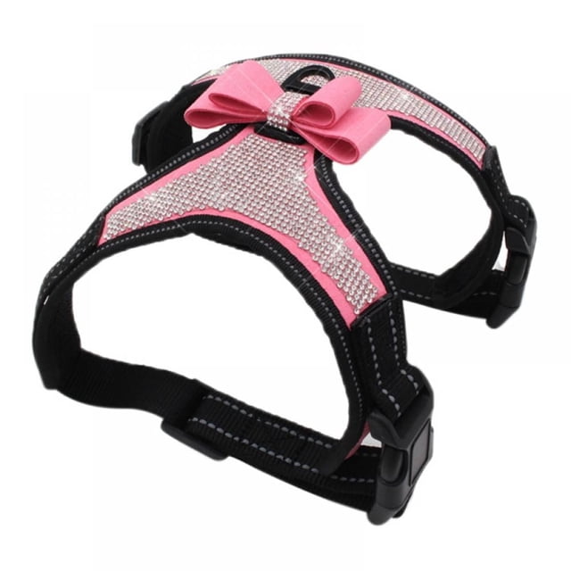Dog Harness Rhinestone Bling Bowknot Harness Adjustable Reflective Collar Vest for Pet Dogs Puppy
