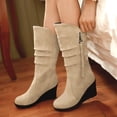 thumbnail image 4 of Mikilon Chaussures pour Femmes Couleur Unie Décontractées Tige en Suède Fermeture Éclair Talons Compensés Chaudes d'Hiver Bottes de Cowboy Résistantes à l'Usure, 4 of 6