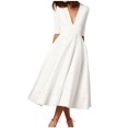 thumbnail image 1 of Meichang Robe Femme à Manches 3/4, Coupe Trapèze, Aguichant, Décolleté en V Profond, Robes Maxi avec Poches, Robe d'Été Évasée et Évasée, Douce et Extensible, Robe de Bal, de Soirée, de Fête, 1 of 7