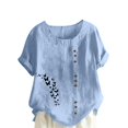 thumbnail image 3 of QATAINLAV T-Shirts à Manches Courtes pour Femmes Mode T-Shirts à Imprimé Papillon Hauts Décontractés Coupe Ample Col Rond Blouse en Lin Tenues d'Été de Plage Soldes du Jour Bleu Clair TTTTG, 3 of 5