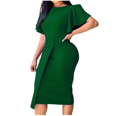 KIHOUT Robe Femme Mode Couleur Col Rond Tempérament Robe de Bureau