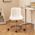 thumbnail image 4 of Costway Upholstered Armless Office Chair with Adjustable Height & Wheels for Small Spaces White, 4 of 10