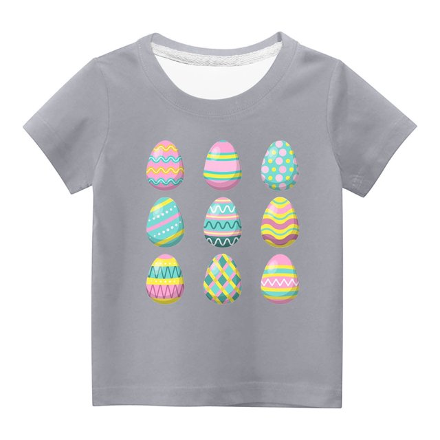 MeetoTime T-shirt à Manches Courtes Imprimé Ufs de Pâques pour Enfants Col Rond Confortable pour Garçons Filles