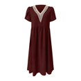 thumbnail image 4 of Cathalem Robes Babydoll d'Été pour Femmes Décontractées Boho à Col en V Plongeant, Manches Courtes, Ourlet à Volants, Fente, Longues Robes de Plage, Rouge G, 4 of 5