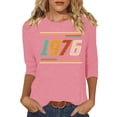 thumbnail image 3 of Uootdi Hauts pour Femmes Manches 3/4 Col Ras du Cou Imprimé Palmier Coucher de Soleil 1976 Coupe Décontractée T-Shirts Rétro Plage Vacances Cadeau, 3 of 5