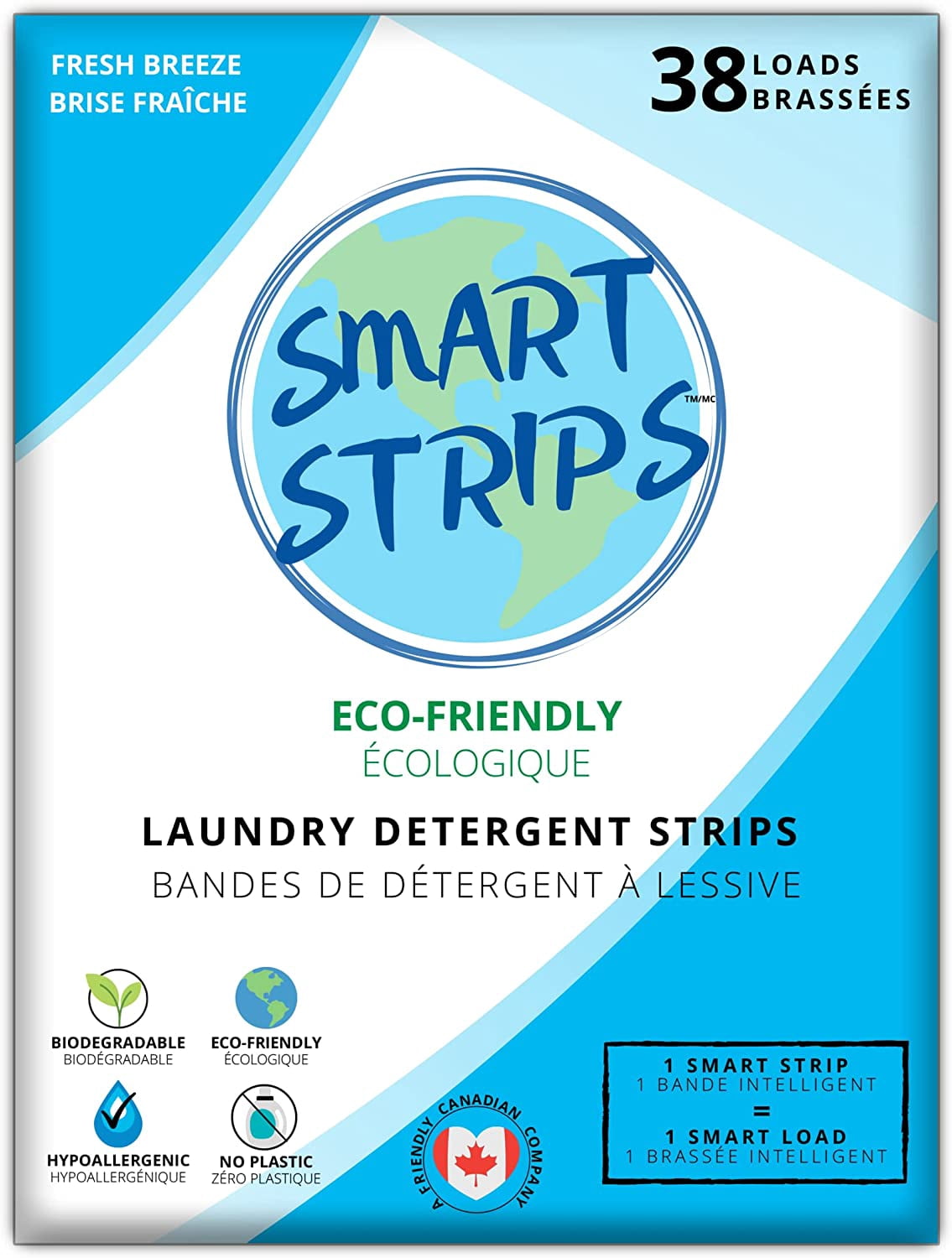 Smart Strips™ - Laundry Detergent Strips (38 Loads) - (FRESH BREEZE) Hypoallergenic, Eco Friendly, Plastic-Free and Compostable Laundry Sheets. Ultra-Concentrated Eco Strips for Sensitive Skin