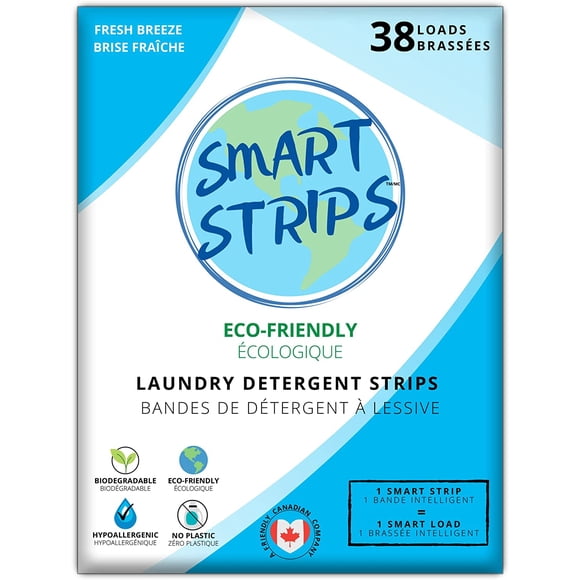 Smart Strips™ - Laundry Detergent Strips (38 Loads) - (FRESH BREEZE) Hypoallergenic, Eco Friendly, Plastic-Free and Compostable Laundry Sheets. Ultra-Concentrated Eco Strips for Sensitive Skin
