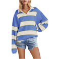 thumbnail image 2 of WEAIXIMIUNG Sweat à Capuche pour Femmes, Mode Graphique, Imprimé Rayé, Col à Revers, Bouton, Manches Longues, T-Shirt, 2 of 4