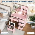 thumbnail image 3 of Coiffeuse avec Miroir et Lumière DEL, Coiffeuse avec 4 Tiroirs, Prise de Courant, Tabouret de Rangement, Étagères de Rangement et Support pour Séchoir à Cheveux, 3 Modes d'Éclairage Réglables, Ensemble de Coiffeuse pour Chambre, 3 of 6