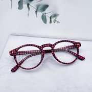 Plaid Round Reading Glasses for Men Women Lightweight PC Frame Vintage Eyewear for Daily Reading