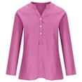 thumbnail image 4 of RKSTN Womens Tops Cotton and Linen V-Neck Long Sleeve Three Buttons Plus Size Tops Loose Fit Solid Color Basic Breathable Summer Tops Blouses, 4 of 5