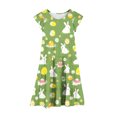 thumbnail image 3 of Robe de Pâques pour Filles, Robe d'Été Imprimée à Manches Courtes avec Poche à Volants et Col Rond, Jupe à Volants et Détail d'Épaule pour Enfants de 6 à 15 Ans, 3 of 5