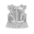 thumbnail image 2 of Oyolan Kids Girls Sequins Ruffled Top Mermaid Costume Flutter Sleeve Peplum Blouse for Carnival Performance Silver 8, 2 of 7