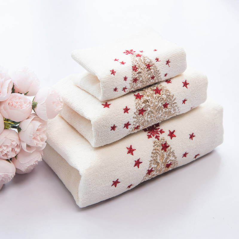 Marina Decoration Xmas Ensemble de Serviettes de Luxe Premium Ultra Doux 100 % Coton Brodé Moderne de Noël 3 Pcs