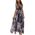 thumbnail image 2 of Aqestyerly Robe à Col en V pour Femmes Sans Manches Mi-Mollet Longue Robe Aguichant Dos Ouvert Design Imprimé Tenue Décontractée d'Été HWRETIE, 2 of 6