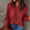 thumbnail image 2 of Yuyuzo Hauts Grande Taille pour Femmes Chic Mode Décontracté Couleur Unie Chemises de Bas Manches Longues Col Rond Hauts, 2 of 5